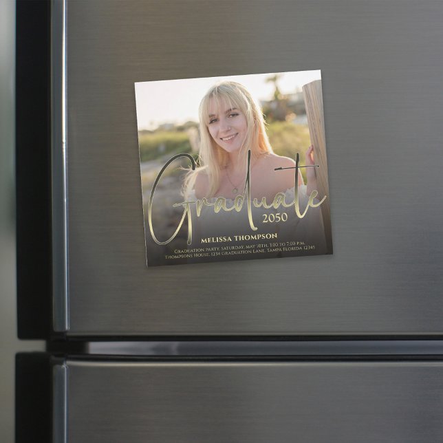 Gold Graduate Script Black Arch Photo Magnetic (Elegant gold typography graduation magnet with customizable photo space for memorable keepsake. 🎓)