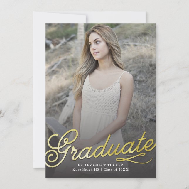 Gold Graduate Script Graduation Photo Announcement (Front)