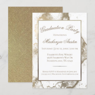 Gold Graduation Antique Sepia Marble Grad Party Invitation