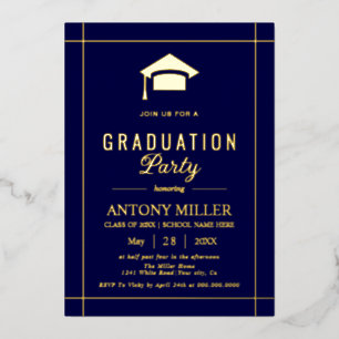Gold graduation cap Class Of 2026 navy blue