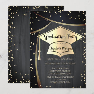 Gold Graduation Cap,Diamonds Black Graduation Invitation