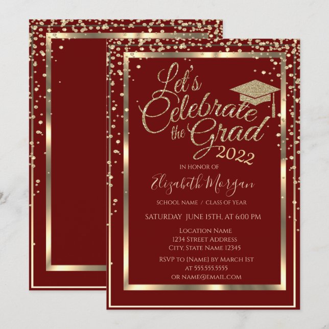 Gold Graduation Cap Diamonds Graduation   Invitation (Front/Back)