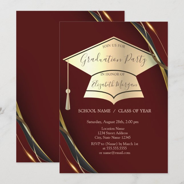  Gold Graduation Cap Frame Black Graduation Invitation (Front/Back)