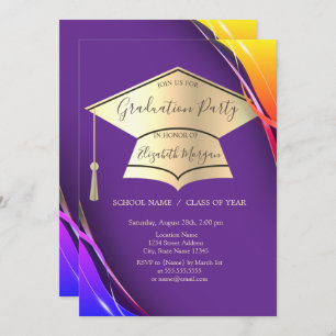  Gold Graduation Cap Frame Violet Graduation Invitation