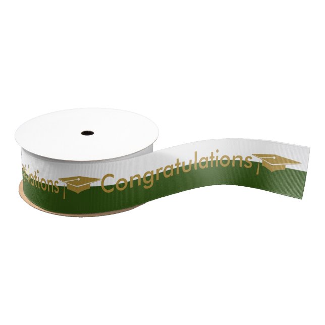 Gold Graduation Cap Green White School Colours Grosgrain Ribbon (Spool)