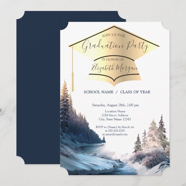 Gold Graduation Cap,Landscape,Nature Graduation Invitation (Front/Back)