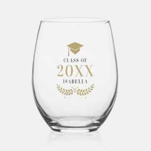 Gold Graduation Cap Laurel Personalised Grad Gift Stemless Wine Glass