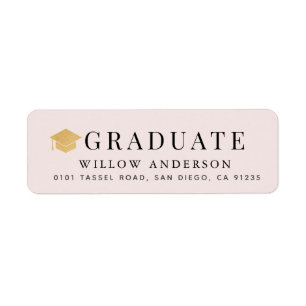 Gold Graduation Cap Minimalist Pink Address