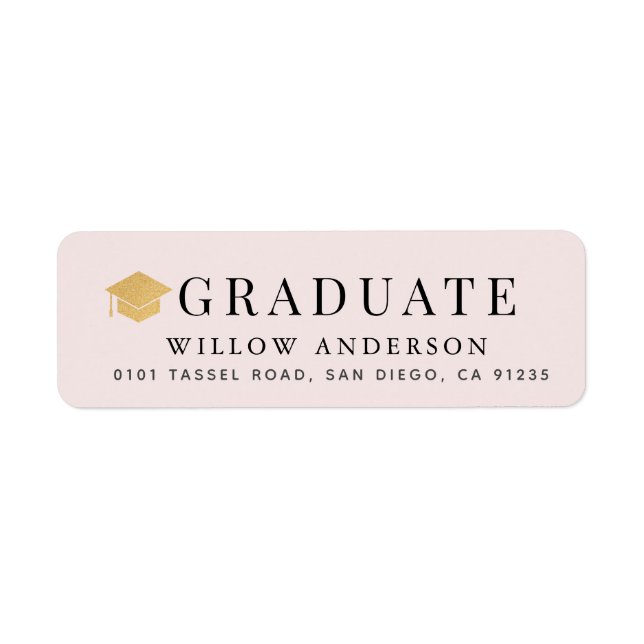 Gold Graduation Cap Minimalist Pink Address (Front)