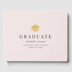 Gold Graduation Cap Minimalist Pink Graduation Guest Book