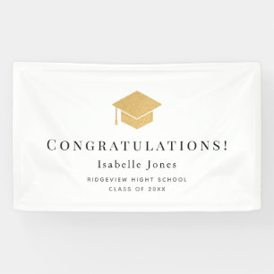 Gold Graduation Cap Minimalist White Graduation Banner
