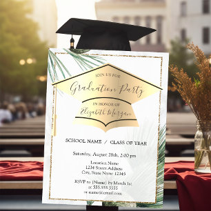 Gold Graduation Cap,Palm Leaves Graduation Invitation