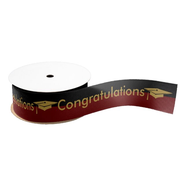 Gold Graduation Cap Red Black School Colours Grosgrain Ribbon (Spool)