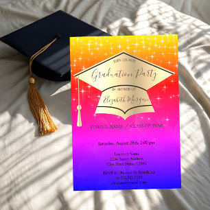 Gold Graduation Cap,Stars Ombre Graduation  Invitation