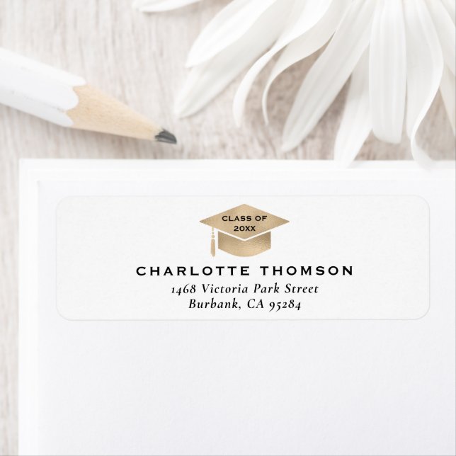 Gold Graduation Cap Tassel Custom Return Address (Insitu)