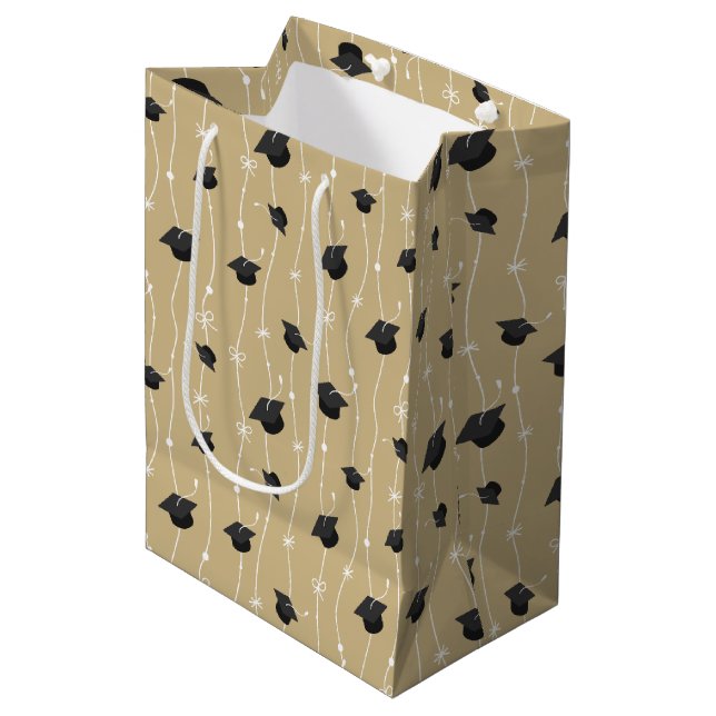 Gold Graduation Caps and Ribbon Medium Gift Bag (Front Angled)