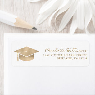 Gold Graduation Hat Tassel Script Return Address