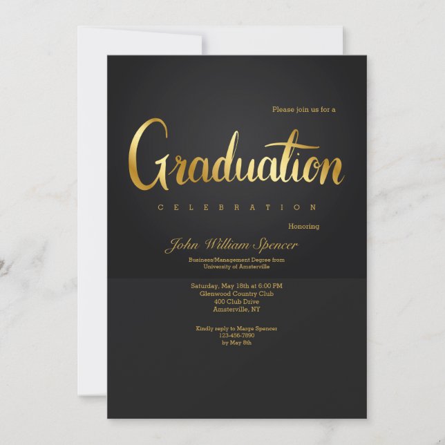 Gold Graduation Lettering Invitation (Front)