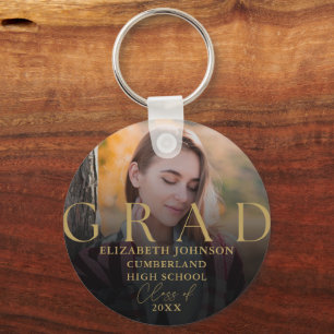 Gold Graduation Modern Elegant Photo Grad Key Ring