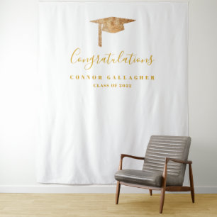 Gold Graduation Party Backdrop, Photo Booth Prop Tapestry