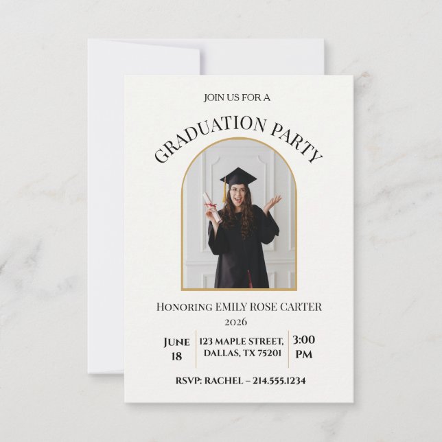 Gold  Graduation Party Invitation Announcement (Front)