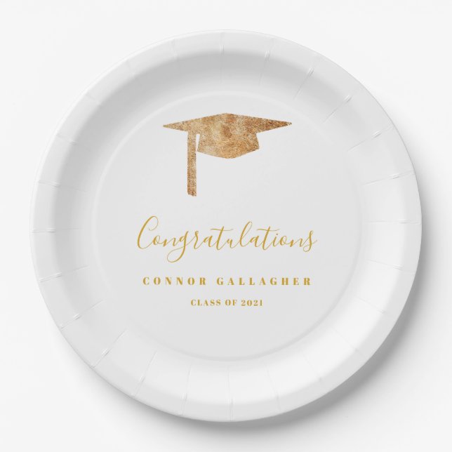 Gold Graduation Party Paper Plate (Front)