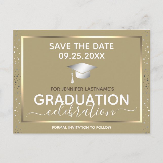 Gold Graduation Save the Date Invitation Postcard (Front)