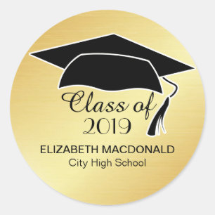 Gold Graduation Sticker Black Mortar Board 2019