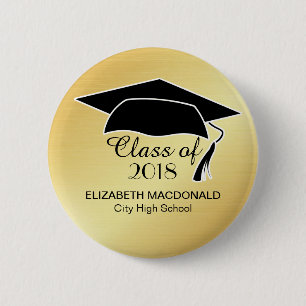 Gold Graduation Sticker Black Mortar Board & Text 6 Cm Round Badge