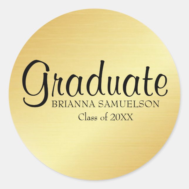 Gold Graduation Sticker with Black Text (Front)