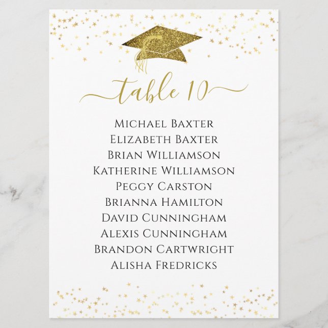 Gold Graduation Table Seating Chart Sign Invitation (Front)