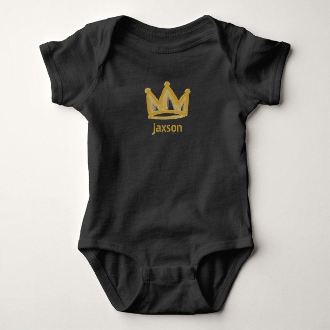 Gold graffiti crown with name baby bodysuit (Front)