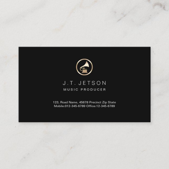 Gold Gramophone Icon Music Producer Business Card (Front)