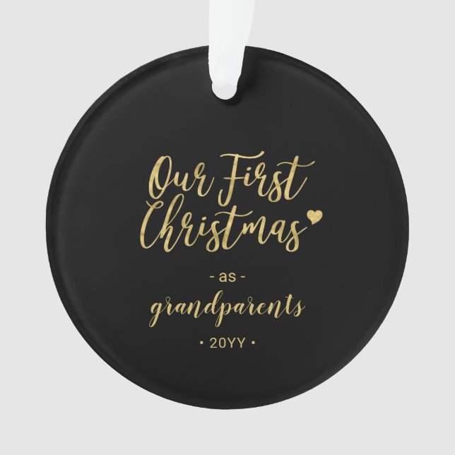 Gold Grandparents First Christmas Photo Ceramic Or Ornament (Front)