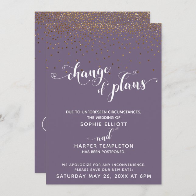 Gold & Grape Compote Purple "Change of Plans" Card (Front/Back)