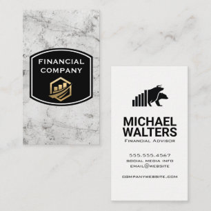 Gold Graph Bull Bear Logo   Marble Business Card