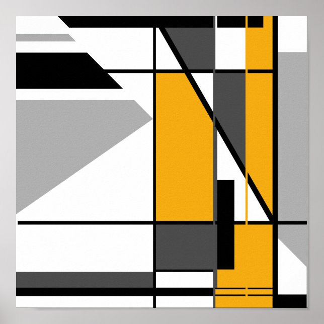Gold Gray Black Mosaic-like Abstract Design Poster (Front)