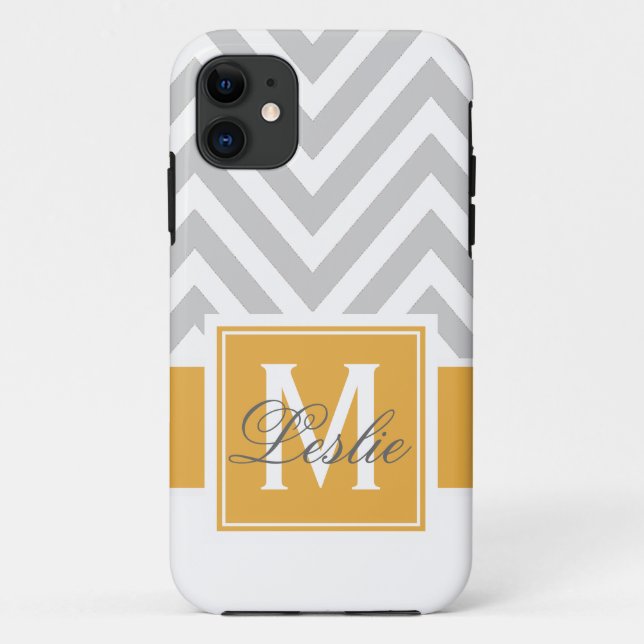GOLD, GRAY CHEVRON PATTERN PERSONALIZED Case-Mate iPhone CASE (Back)