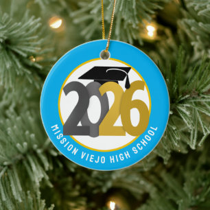 Gold Gray Class of 2026 Photo Graduation Ceramic Tree Decoration