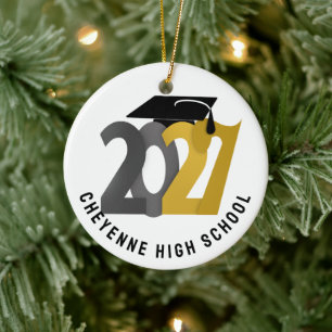 Gold Gray Class of 2027 Photo Graduation Ceramic Tree Decoration