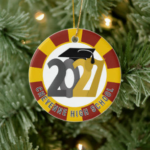 Gold Gray Class of 2027 Photo Graduation Ceramic Tree Decoration