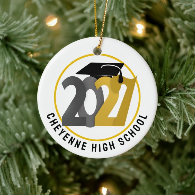 Gold Gray Class of 2027 Photo Graduation Ceramic Tree Decoration (Tree)