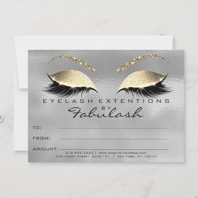 Gold Gray Lashes Extension Makeup Certificate Gift (Front)