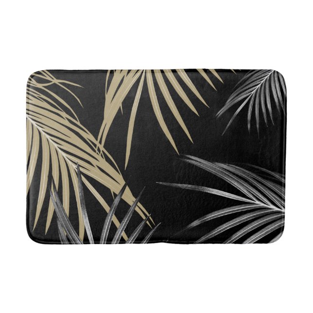 Gold Gray Palm Leaves Dream #1 Bath Mat (Front)