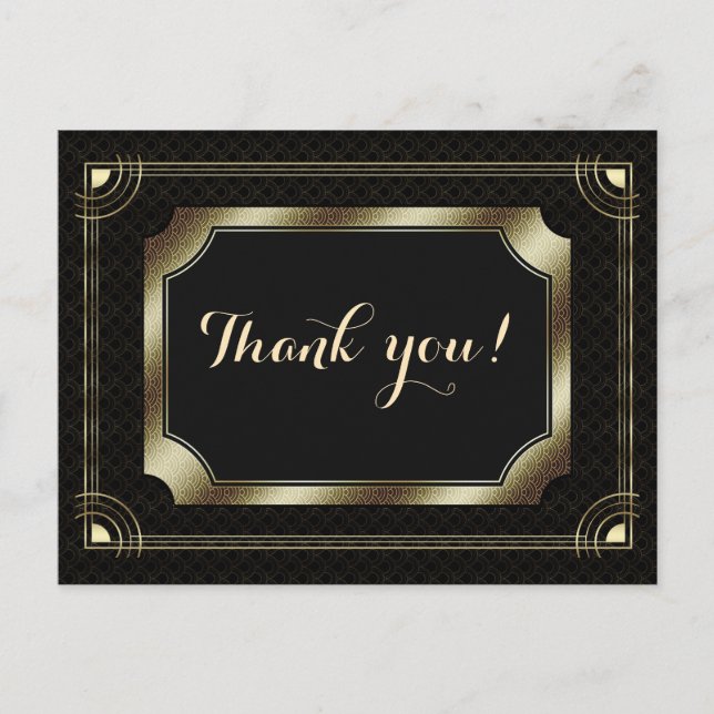 Gold Great Gatsby Art Deco 20s Wedding Thank You Postcard (Front)