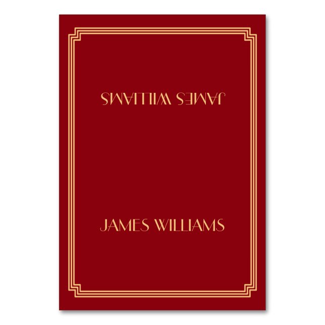 Gold Great Gatsby Art Deco Red Place Cards (Front)