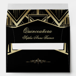 Gold Great Gatsby Art Deco Style Quinceañera Envelope