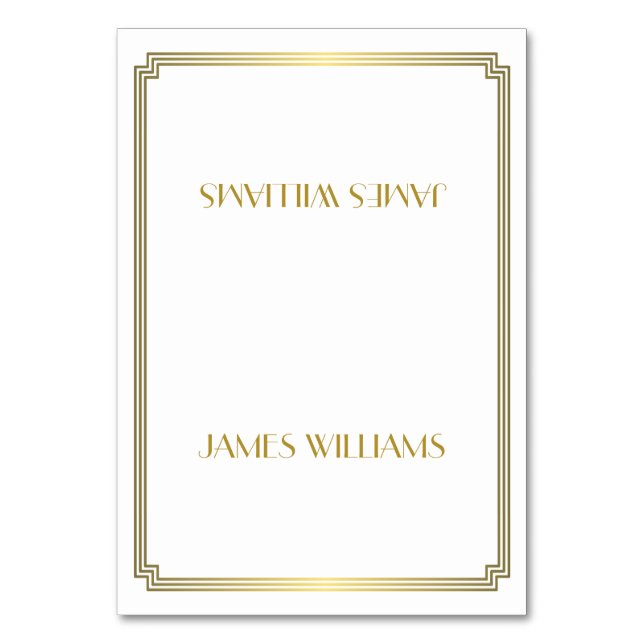 Gold Great Gatsby Art Deco White Place Cards (Front)