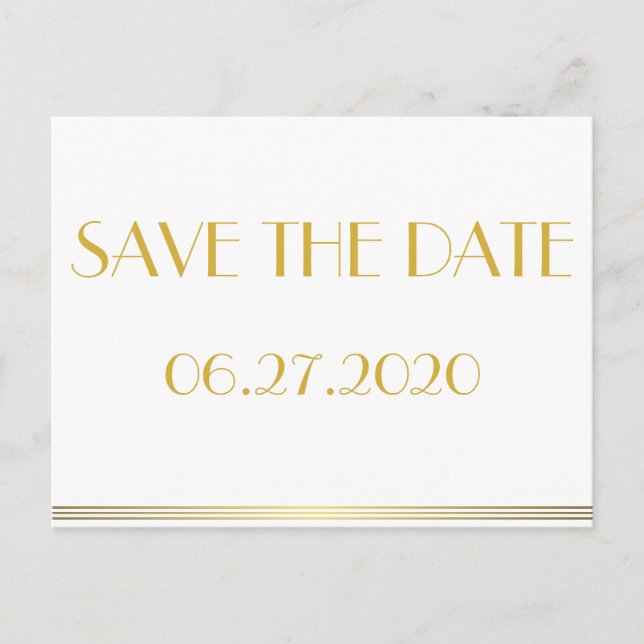 Gold Great Gatsby Save The Date Postcards (Front)