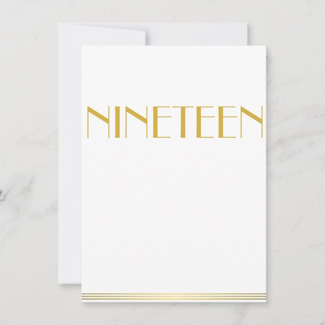 Gold Great Gatsby Wedding Table Cards Nineteen (Front)